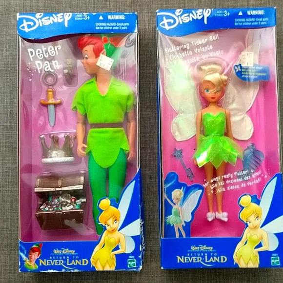 VTG Disney Peter Pan & Tinkerbell Dolls Figures Y2K NOS