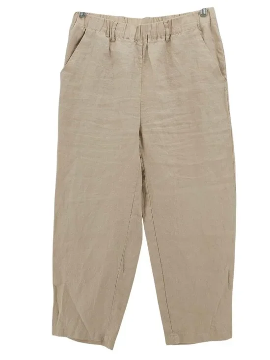 QUINCE 100% European Linen Pants DRIFTWOOD Beige Elastic Waist Size SMALL