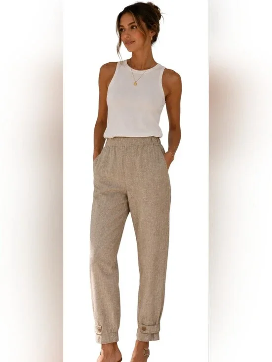 Zara ZW Collection Linen Blend Ankle Trousers NWT Taupe Beige XS