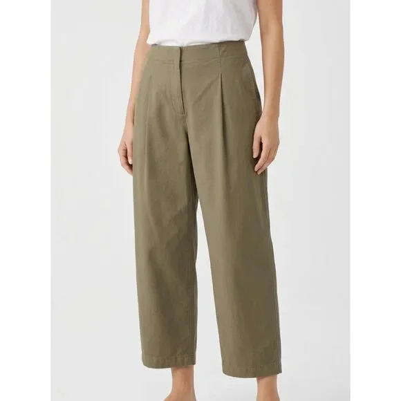 Pleated Cropped COS Olive Khaki Cotton Trouser Pants Size 12