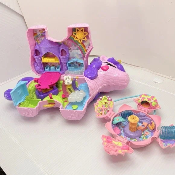 Vintage Polly Pocket Lot 1996 Bluebird Lotus Flower & Unicorn Party Playsets