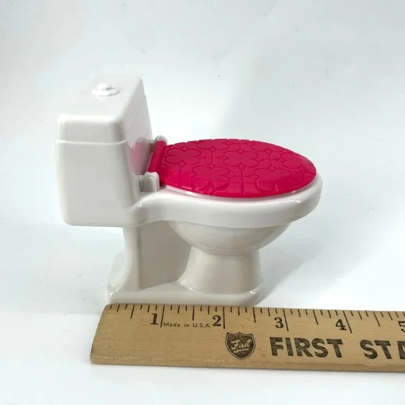 Barbie Dream Bathroom Toilet‎ 2014 Retired  White Pink Floral Seat Toy