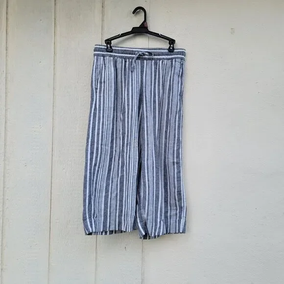 Banana Republic Linen Blend Wide Leg Crop Striped Pants Sz S Pull On Boho