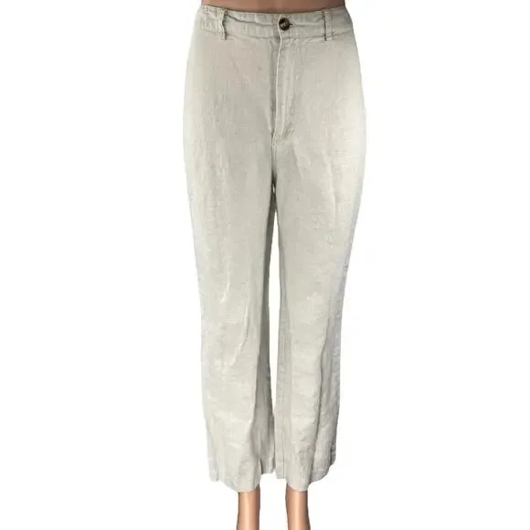 Reformation Women's Gray Linen High Waisted Straight Trousers Pants Size 2