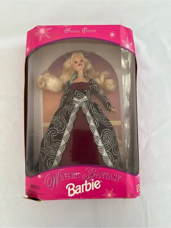 Vintage 1996 Barbie Burgundy and Black Winter Fantasy Gown Collector Doll