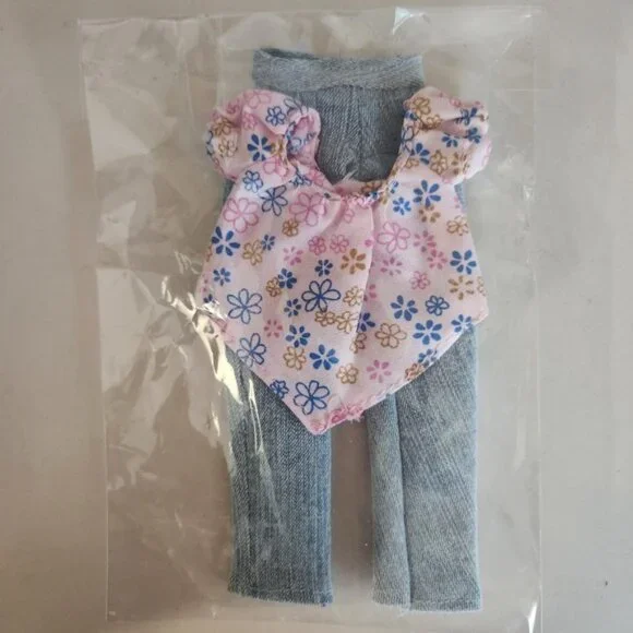 Doll‎ Clothes Outfit Jeans Top Floral Print, Fun and realistic. Handmade CA.