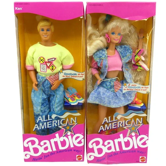 Lot of 2 VTG Mattel Barbie All American Ken & Barbie Reebok Hi-Tops Doll NRFB