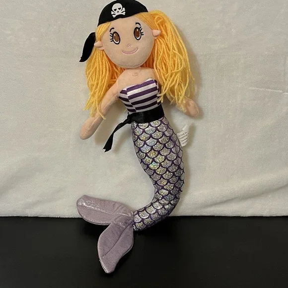 Mermaid Pirate Plush Doll Purple Silver Blonde Yarn Hair Fun Stuff Brown Eyes