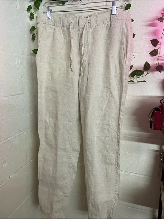 H&M Linen Drawstring Pants - Natural Cream