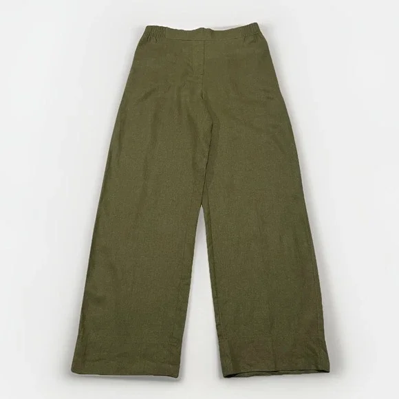 NWT Zara Womens Green Linen Blend Elastic Waist Wide-Leg Boho Flowy Pants M