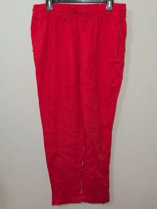 H&M 100% Linen Tapered Pull-on Pants Red High Waist Tomato Girl Women's Size M
