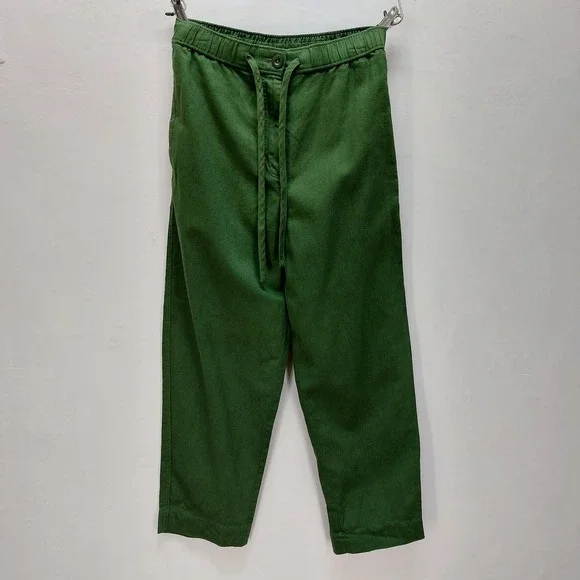 COS Elastic Waist Trousers Women's 8 Green Cotton Lyocell Linen Blend Earthy Mod