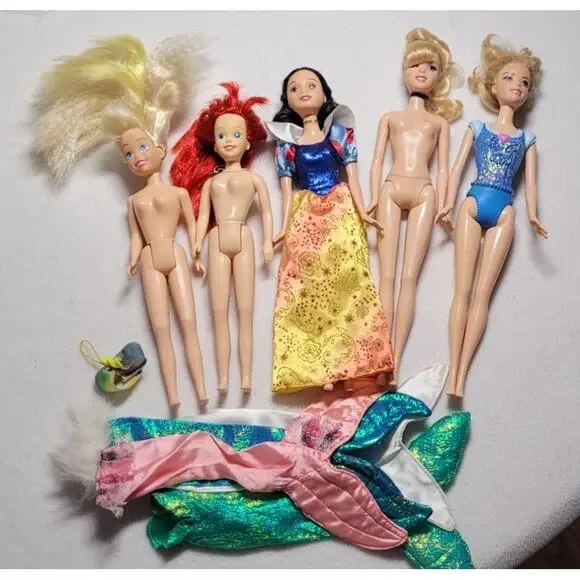 Lot 5 Mattel Disney Dolls & Mermaid Tails Snow White Cinderella Ariel Arista