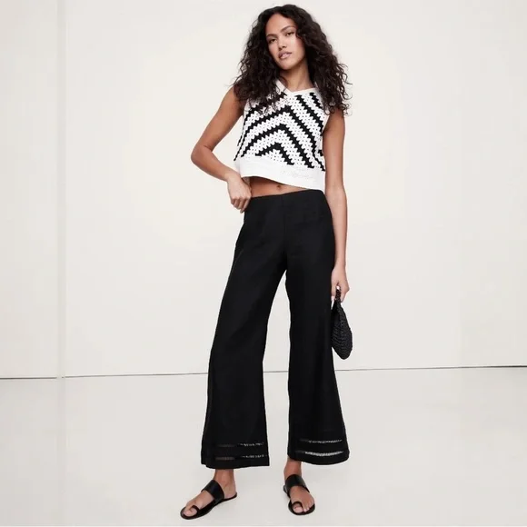 NWT Banana Republic MID-RISE KICK-FLARE LACE-TRIM LINEN ANKLE PANT