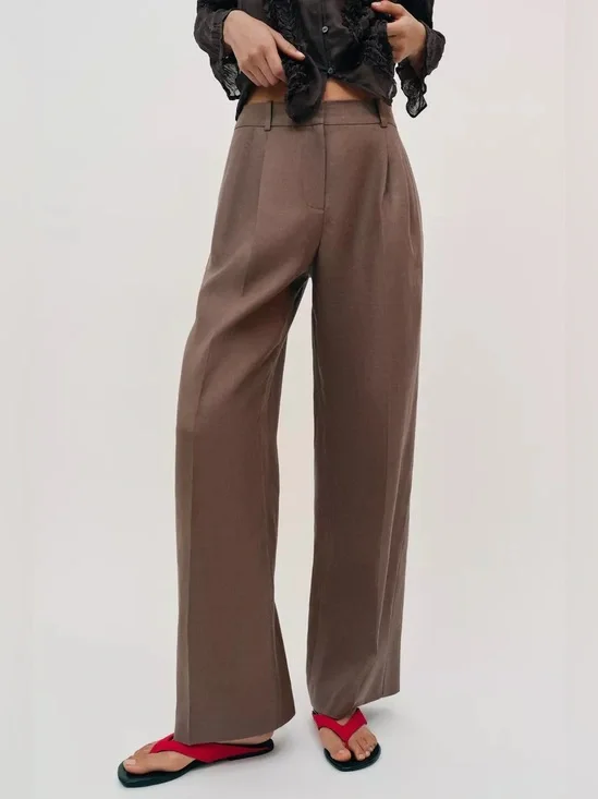 Zara 100% LINEN STRAIGHT LEG PANTS