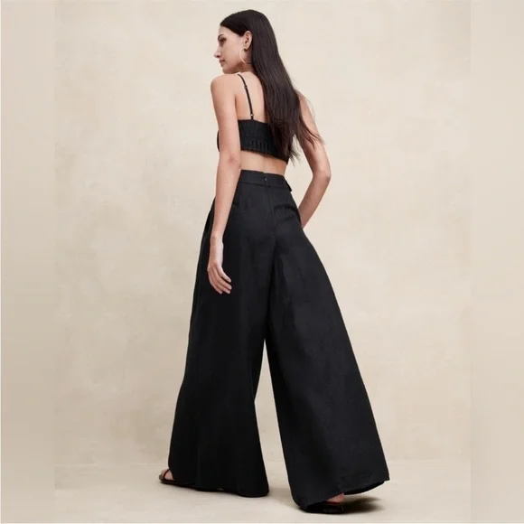 NEW! Banana Republic Black Lina Linen Wide-Leg Pant - Size 2 🩷
