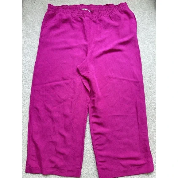 H&M Linen Blend Wide Leg Crop Pull On Pants Size XL  Hot Pink
