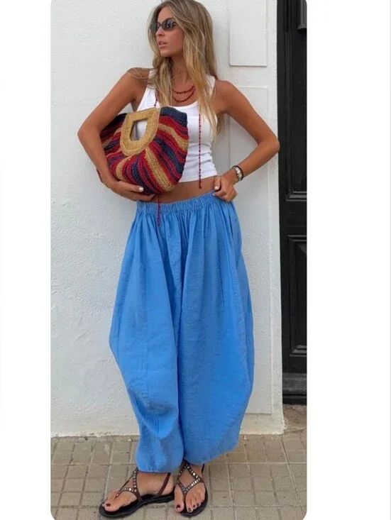 Zara NWT flowy volume pants blue