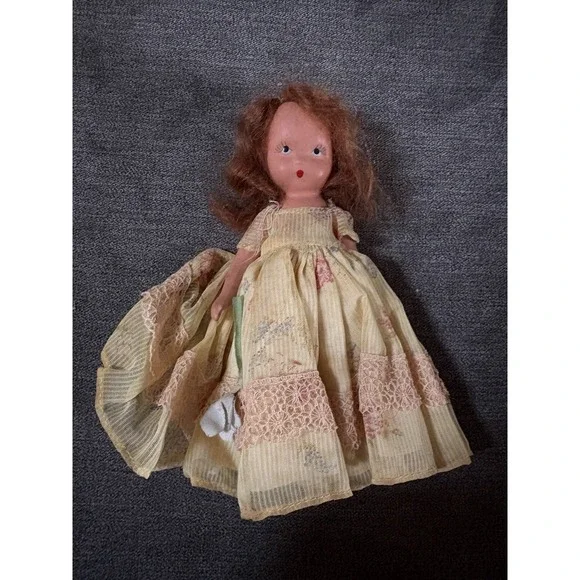 Vtg Nancy Ann Storybook Doll Ring Around A‎ Rosy 5.5 in Bisque Yellow Dress 159