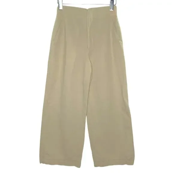 Zara M Womens Tan Wide Leg Pants Linen Cotton High Rise Normcore Pleated