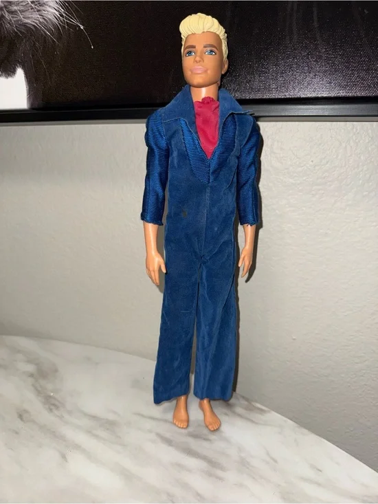 Barbies Ken navy blue 1977 jumpsuit red under shirt