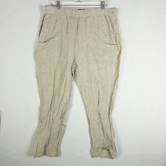 Quince 100% Linen Tapered Pants Womens XL Oatmeal Tan Coastal Minimalist