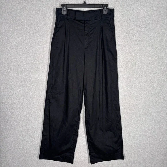Banana Republic Pleated Wide Leg Linen Pants 8P Black High Rise Minimalist