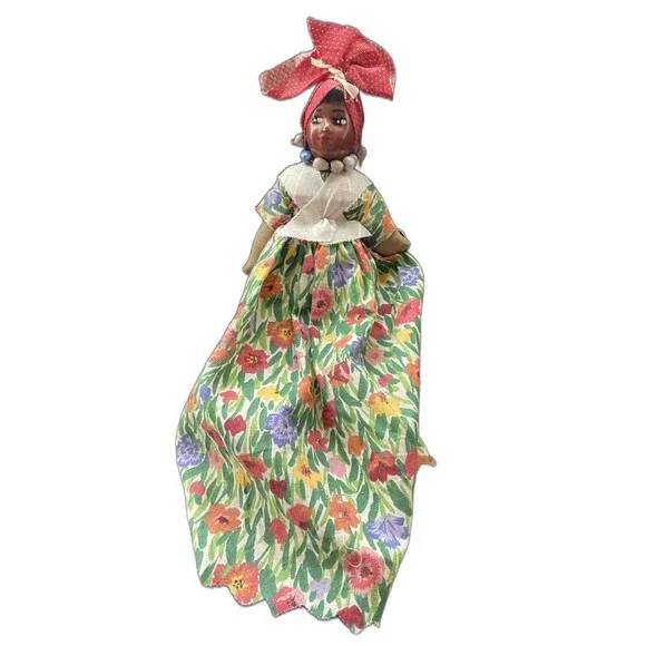 Miss Jamaica Vintage Caribbean Doll Cloth Handmade‎ Handpainted Folk Art 40s-60s