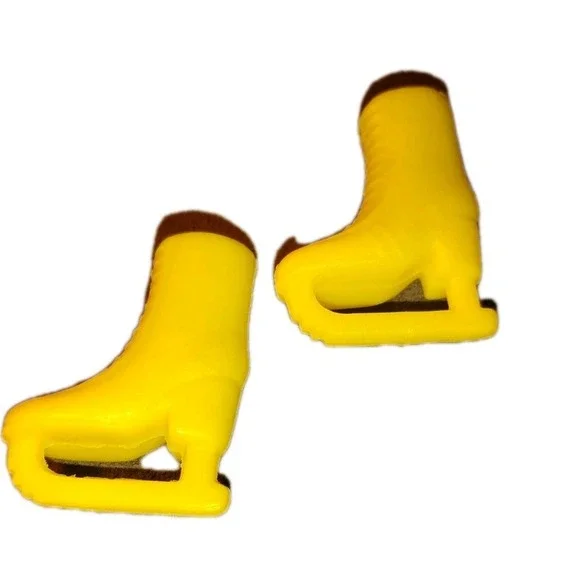 Barbie Doll Ice Skates Solid Yellow w/ Solid Yellow‎ Blades Plastic