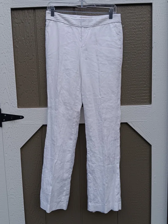 Banana Republic Martin Fit Straight Leg White Linen Trousers Size 2