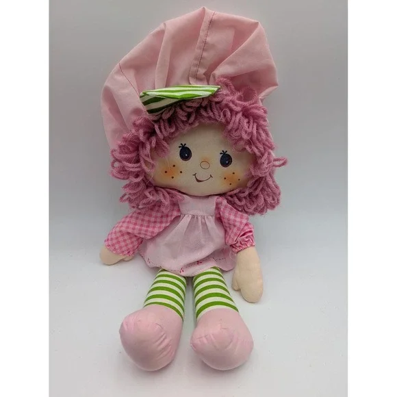 Raspberry‎ Tart Strawberry Shortcake Rag Doll Gingham Striped Yarn Hair 15 Inch
