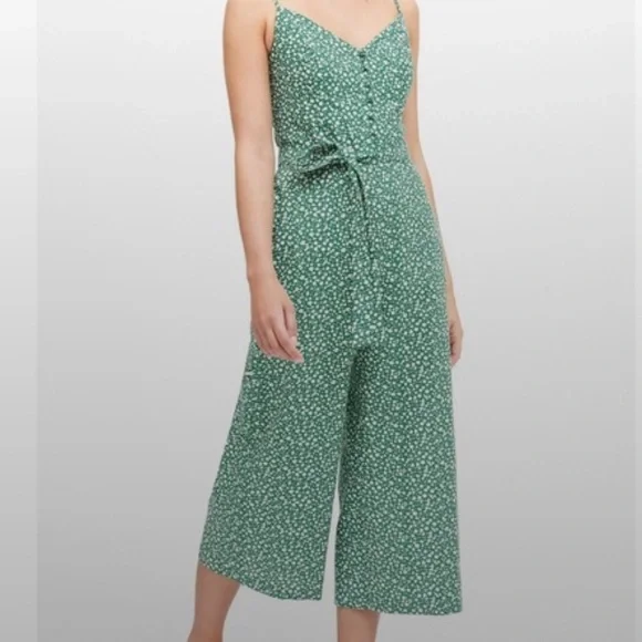 Banana Republic Green Microfloral Linen Blend Wide Leg Jumpsuit size 4
