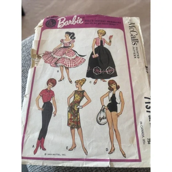 Vintage 60s Mattel Barbie McCall's Printed Pattern 7137 Cut