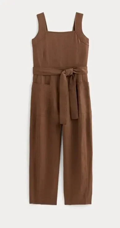 Everlane The Utility Linen Square-Neckline Overall Romper Jumpsuit Size 16 NWT
