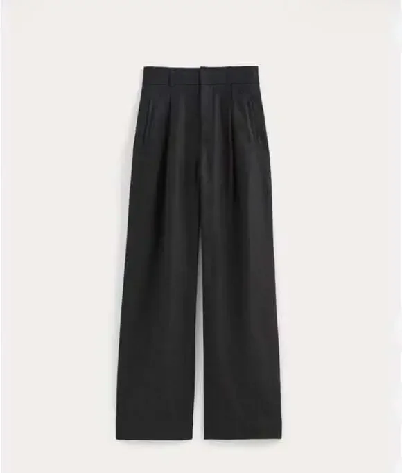 Everlane Wide Leg Linen Pants Womens 14 Black NWT European Flax Trouser