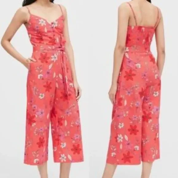 Banana Republic Cropped Wide Leg Floral Jumpsuit Medium Linen Cotton 548121