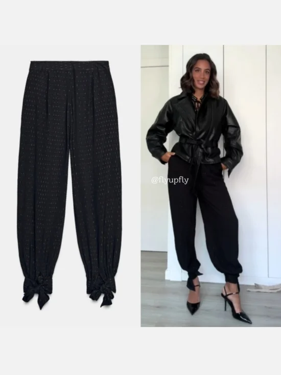 Zara Balloon Pants Sequin Sparkle Black Size S