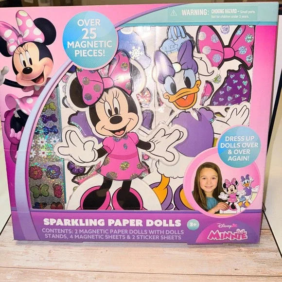 Disney Minnie Mouse Sparkling Paper Dolls Kids OS Pink New Magnetic Dress Up Set