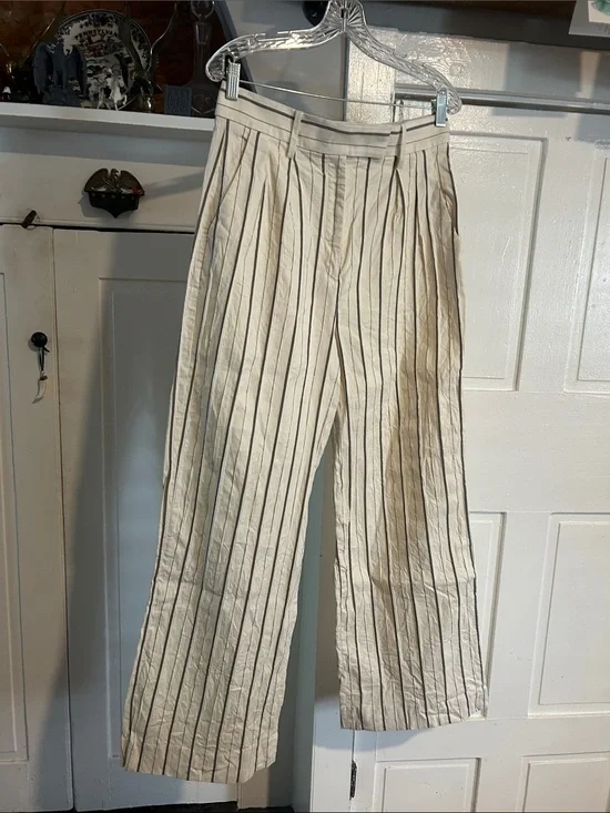 Banana Republic Cream Trousers with Brown & Gray Pinstripes