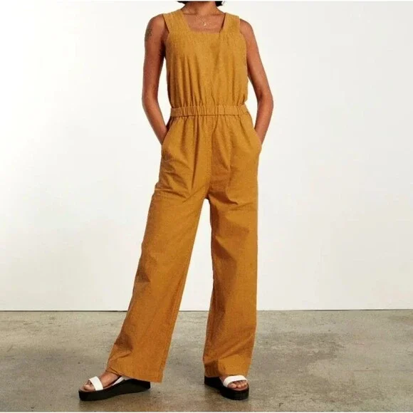 Everlane The Fatigue Apron Jumpsuit Size 4 Linen Organic Cotton Wide-Leg NWT