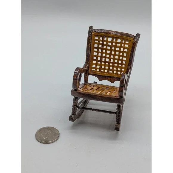 1:12 Miniature Dollhouse‎ Lincoln Wood Rocking Chair Cane Seat Country Farmhouse