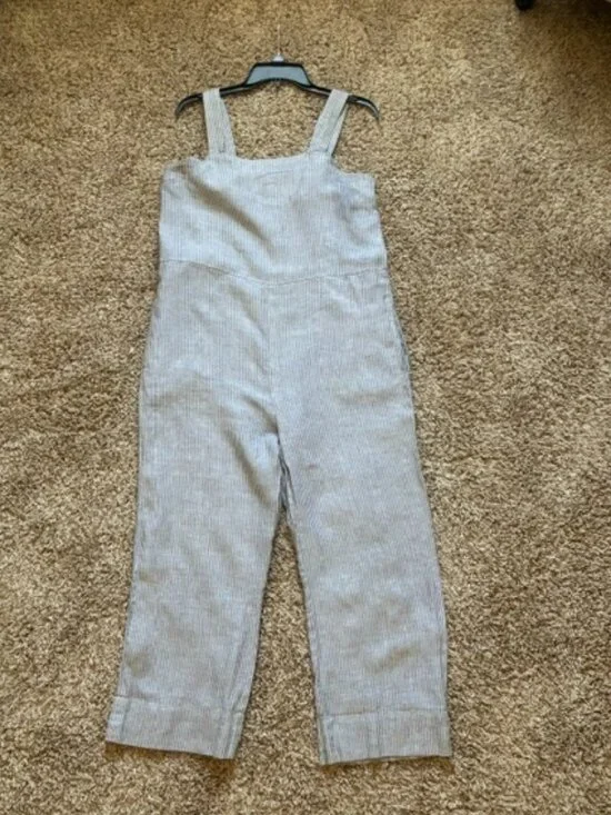 EVERLANE Sleeveless Square Neck Striped Crop Coastal Gray Jumpsuit Size 6,