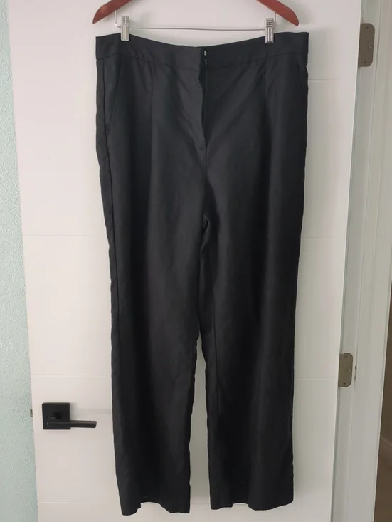 Banana Republic Classic Black Linen Wide-Leg Women's Pants Sz 16 Minimalist