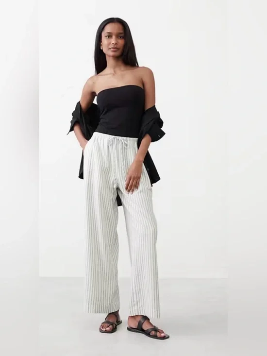 Linen-Blend Drawstring Pull-on Pants