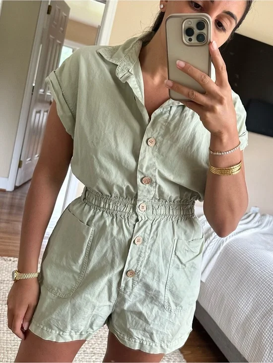 Zara Linen Green Romper