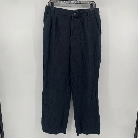 Banana Republic Trousers Womens 10 Blue 100% Linen Wide Leg Pleated Front Pants