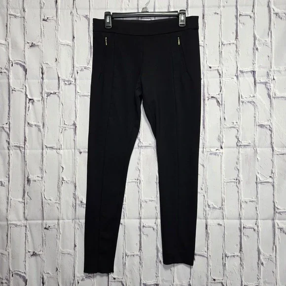 Black Linen Blend Pants Tapered Leg Mid-Rise Waist Casual Women Sz 10‎ Black