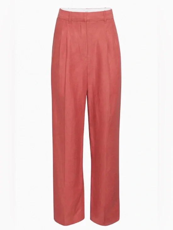 Aritzia Wilfred The Effortless Pants Linen Warm Sienna Red Size 8 Trousers