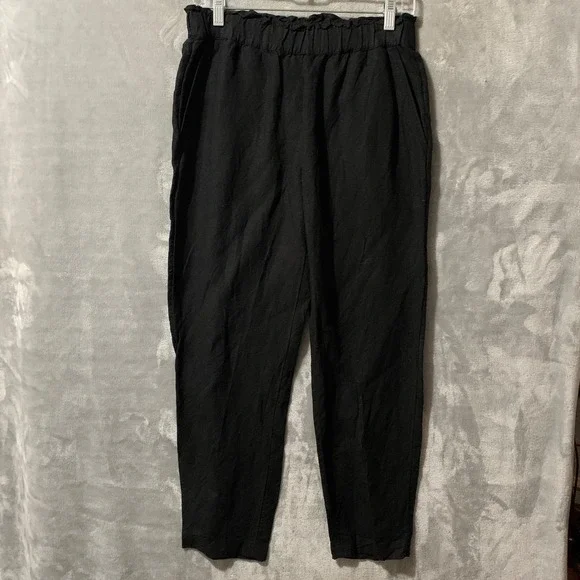 H&M Black Linen Blend Paperbag Waist Tapered Pants Womens‎ Size 6 High Rise
