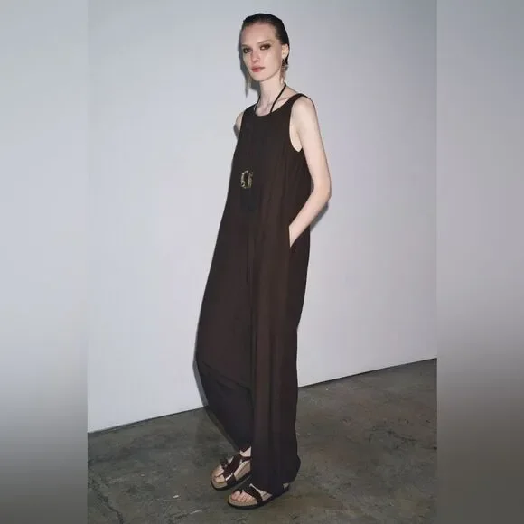ZARA ZW COLLECTION LINEN LONG JUMPSUIT